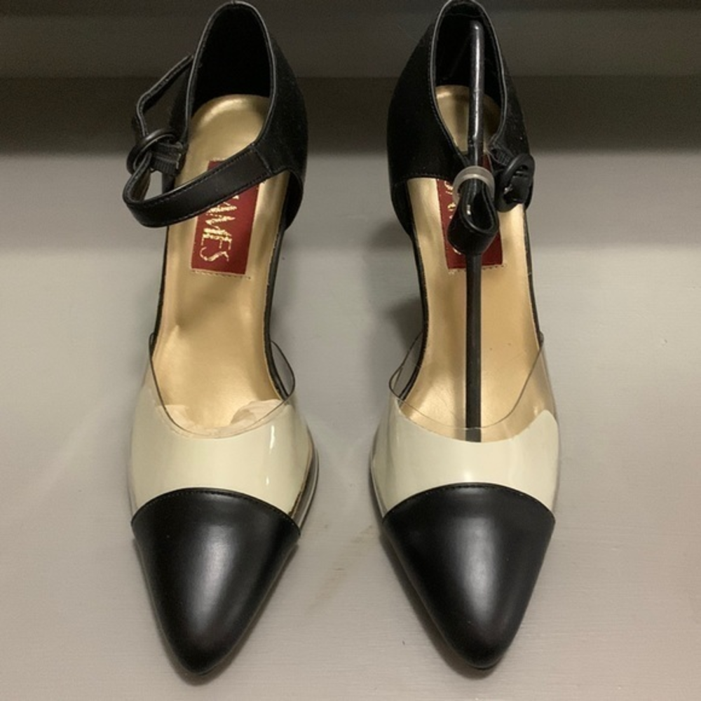 St James vintage‎ heels black and clear toe size 7